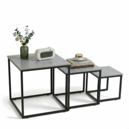 Alivio 3-Tier Storage Coffee Table With Metal Frame Design For Home & Office (Grey) - thumbnail 1