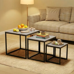 Alivio 3-Tier Storage Coffee Table With Metal Frame Design For Home & Office (Grey) - thumbnail 2