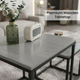 Alivio 3-Tier Storage Coffee Table With Metal Frame Design For Home & Office (Grey) - thumbnail 7