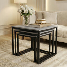 Alivio 3-Tier Storage Coffee Table With Metal Frame Design For Home & Office (Grey) - thumbnail 5