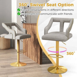 2Pcs Bar Chairs Adjustable Swivel Bar Stool Dutch Velvet Dining Chair - thumbnail 3