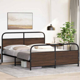 Berkfield Metal Bed Frame Without Mattress Brown Oak 150X200 Cm King Size - thumbnail 4