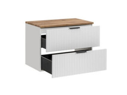 Impact Furniture Bathroom Cabinets 800mm Vanity Unit With Oak Effect Worktop Tallboy Wall Storage White Ribbed Fluted Furniture Set Adel - thumbnail 9