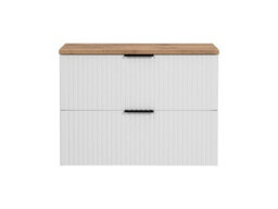 Impact Furniture Bathroom Cabinets 800mm Vanity Unit With Oak Effect Worktop Tallboy Wall Storage White Ribbed Fluted Furniture Set Adel - thumbnail 8