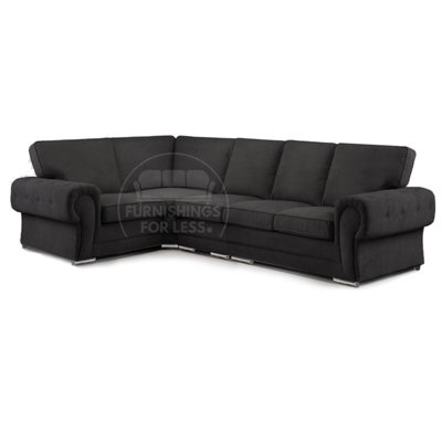 Furnishings For Less UK Milan 5 Seater Long L Shaped Corner Sofa Full Back Chesterfield Arms Black Left Hand Facing - image 1