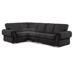Furnishings For Less UK Milan 5 Seater Long L Shaped Corner Sofa Full Back Chesterfield Arms Black Left Hand Facing - thumbnail 1