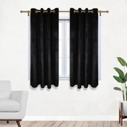 Ameha Black Velvet Crushed Curtains Blackout Thermal Insulated Ring Top Ready Made Standard Window Curtain Pair 66'' X 54'' - thumbnail 3