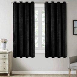 Ameha Black Velvet Crushed Curtains Blackout Thermal Insulated Ring Top Ready Made Standard Window Curtain Pair 66'' X 54'' - thumbnail 7