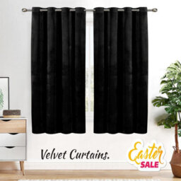 Ameha Black Velvet Crushed Curtains Blackout Thermal Insulated Ring Top Ready Made Standard Window Curtain Pair 66'' X 54''