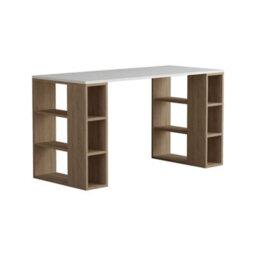 Decortie Colmar Modern Desk With Integrated 6-Shelf Bookshelf Storage White Oak Width 140Cm - thumbnail 2