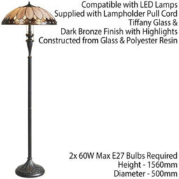 1.5M Tiffany Twin Floor Lamp Dark Bronze & Retro Stained Glass Shade I00006 - thumbnail 2