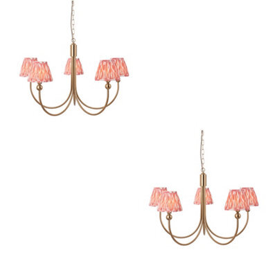 Loops Stylish 2 Pack Ceiling Pendant Lights In Brushed Brass And Coral Pink Fabric - image 1
