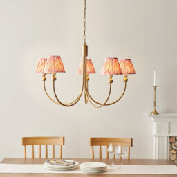 Loops Stylish 2 Pack Ceiling Pendant Lights In Brushed Brass And Coral Pink Fabric - thumbnail 2