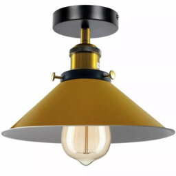 Flush Mount Ceiling Light For Hallway, Kitchen, Bedroom, Living Room E27 Ceiling Light Fixtures Yellow Cone Shade With Bulb - thumbnail 1
