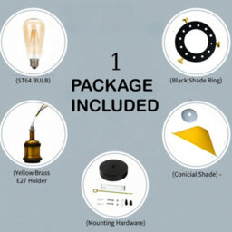 Flush Mount Ceiling Light For Hallway, Kitchen, Bedroom, Living Room E27 Ceiling Light Fixtures Yellow Cone Shade With Bulb - thumbnail 6