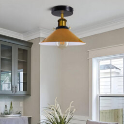 Flush Mount Ceiling Light For Hallway, Kitchen, Bedroom, Living Room E27 Ceiling Light Fixtures Yellow Cone Shade With Bulb - thumbnail 5