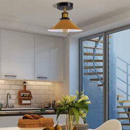 Flush Mount Ceiling Light For Hallway, Kitchen, Bedroom, Living Room E27 Ceiling Light Fixtures Yellow Cone Shade With Bulb - thumbnail 4