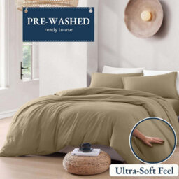 Bedlooms Beige Plain Dyed Duvet Cover Complete Bedding Set, Breathable & Anti-Allergic Microfiber, Single 135X200Cm - thumbnail 2