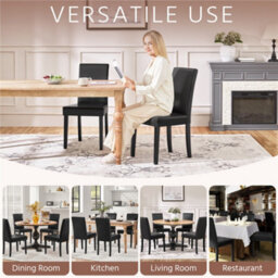 Yaheetech Black Set Of 2 Faux Leather High Back Dining Chairs With Rubberwood Legs - thumbnail 9