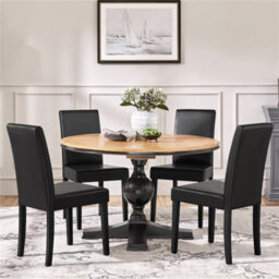 Yaheetech Black Set Of 2 Faux Leather High Back Dining Chairs With Rubberwood Legs