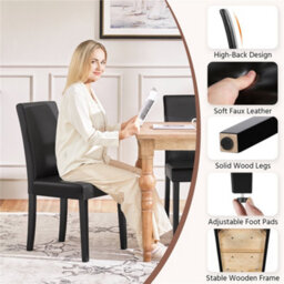 Yaheetech Black Set Of 2 Faux Leather High Back Dining Chairs With Rubberwood Legs - thumbnail 4