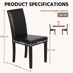 Yaheetech Black Set Of 2 Faux Leather High Back Dining Chairs With Rubberwood Legs - thumbnail 3