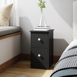 Black 2 Drawers Bedside Table Cabinet Sofa Side Lamp Table Nightstand Shelf Storage - thumbnail 1