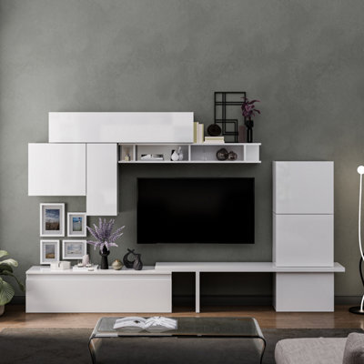 Decorotika Verona Moduler Modern Tv Unit Wall Mount Customizable Layout High Gloss White - image 1