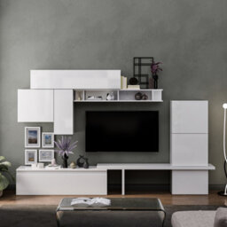 Decorotika Verona Moduler Modern Tv Unit Wall Mount Customizable Layout High Gloss White - thumbnail 1