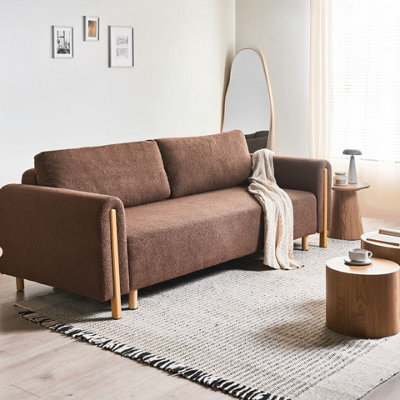 Beliani Bouclé Sofa Bed Brown - Click-Clack With Built-In Storage, Rubberwood Frame - image 1