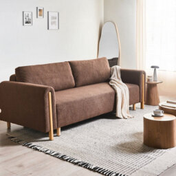 Beliani Bouclé Sofa Bed Brown - Click-Clack With Built-In Storage, Rubberwood Frame - thumbnail 1