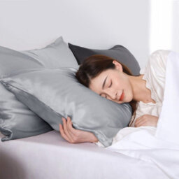 Ameha Silver 100% Satin Silk Pillowcase 4 Pair 50X75Cm-Soft Luxury Pillow Case For Hair & Skin, Envelope Closure, Machine Washable