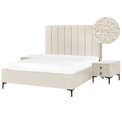 Beliani Bedroom Set Boucle Sezanne 160 X 200 Cm (Eu King Size) Off-White - image 1