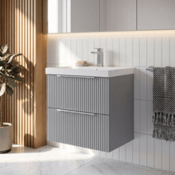 Balterley Tixall Fluted 2 Drawer Wall Hung Vanity Unit With Thin Edge Basin, Satin Grey, 500mm - thumbnail 2