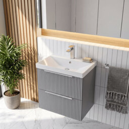 Balterley Tixall Fluted 2 Drawer Wall Hung Vanity Unit With Thin Edge Basin, Satin Grey, 500mm - thumbnail 3