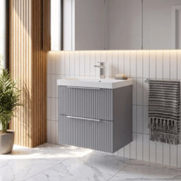 Balterley Tixall Fluted 2 Drawer Wall Hung Vanity Unit With Thin Edge Basin, Satin Grey, 500mm - thumbnail 4