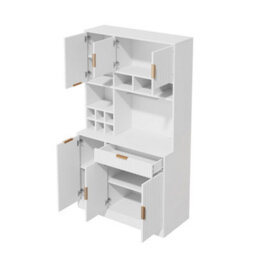 Abrihome Tall Sideboard Cabinet 100X40X175Cm With Usb-C And Usb-A Ports, Wine Glass Rack, Bottle Storage And Multi Tier Shelves, White - thumbnail 8