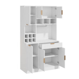 Abrihome Tall Sideboard Cabinet 100X40X175Cm With Usb-C And Usb-A Ports, Wine Glass Rack, Bottle Storage And Multi Tier Shelves, White - thumbnail 9