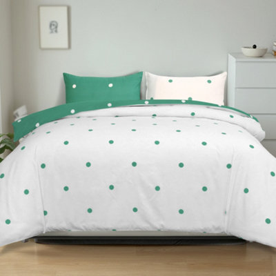 Aspire Homeware Printed Microfiber Duvet Cover Set, Green & White Dotted Reversible, Single, (L)200Cm X (W)135Cm - image 1