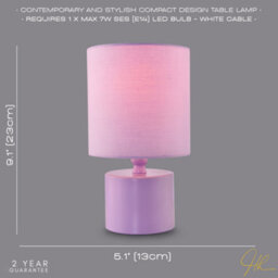 Happy Homewares Modern Soft Lilac Glossy Table Lamp With Cotton Fabric Drum Shade - thumbnail 6