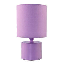 Happy Homewares Modern Soft Lilac Glossy Table Lamp With Cotton Fabric Drum Shade - thumbnail 1