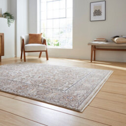 Beige Traditional Bordered Floral 10mm Thick Stain-Resistant Rug For Bedroom, Living Room, & Dining Room-60Cm X 230Cm (Runner) - thumbnail 2