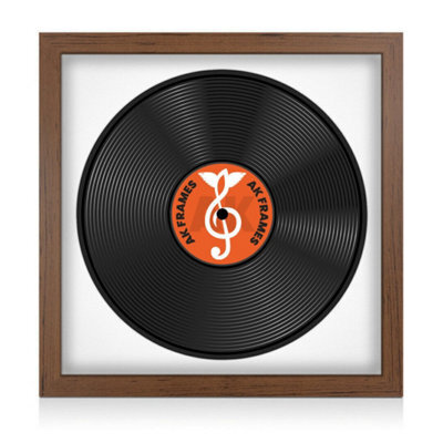 "16X16"" Walnut Modern Vinyl Record Frame With White Mount For 12 Inch Lp Disc - Ak Frames" - image 1