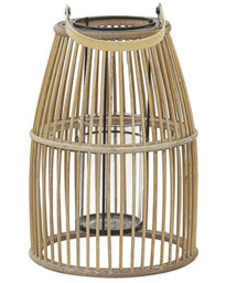 Beliani Beige Bamboo Lantern 32Cm With Glass Candle Holder - Boho Indoor Outdoor Décor - thumbnail 1