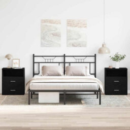 Berkfield Modern Nightstands Set Of 2 Black Oak 50X32X60Cm Made Of Engineered Wood - thumbnail 2