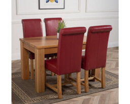 That's Furniture Dakota 127 X 82 Cm Chunky Oak Small Dining Table And 4 Chairs Dining Set With Washington Burgundy Leather Chairs - thumbnail 3