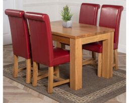That's Furniture Dakota 127 X 82 Cm Chunky Oak Small Dining Table And 4 Chairs Dining Set With Washington Burgundy Leather Chairs