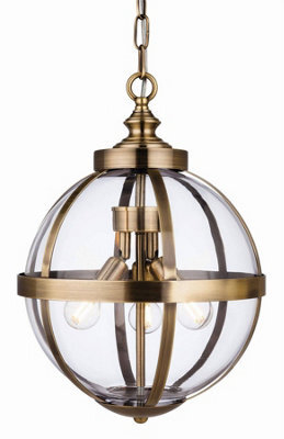 Luminosa Lighting Luminosa Monroe 3 Light Cage Ceiling Pendant Antique Brass With Clear Glass, E14