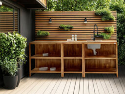 Beliani 3 Piece Outdoor Kitchen Set With Sink Venosa Acacia Wood Brown/ Black - thumbnail 2