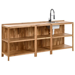 Beliani 3 Piece Outdoor Kitchen Set With Sink Venosa Acacia Wood Brown/ Black - thumbnail 1